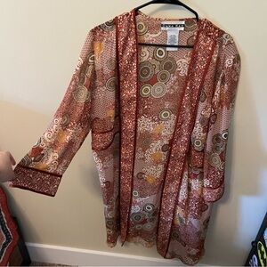 Sheer red fun design cover up shawl kimono style wrap